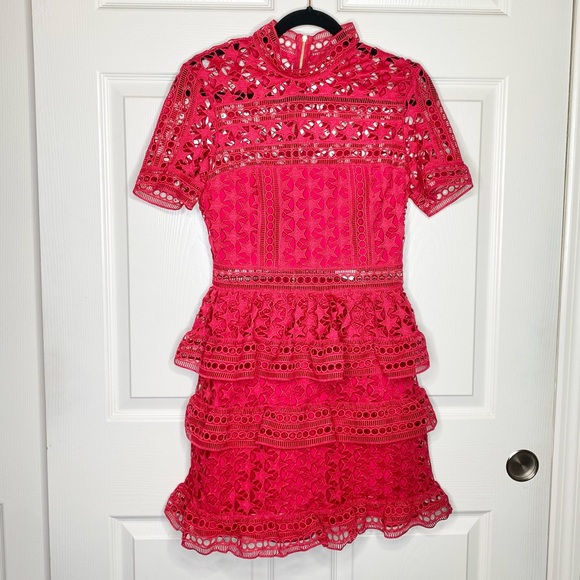 Self Portrait Red Star High Neck Guipure Lace Paneled Mini Dress Size 4 NWT - Picture 3 of 14